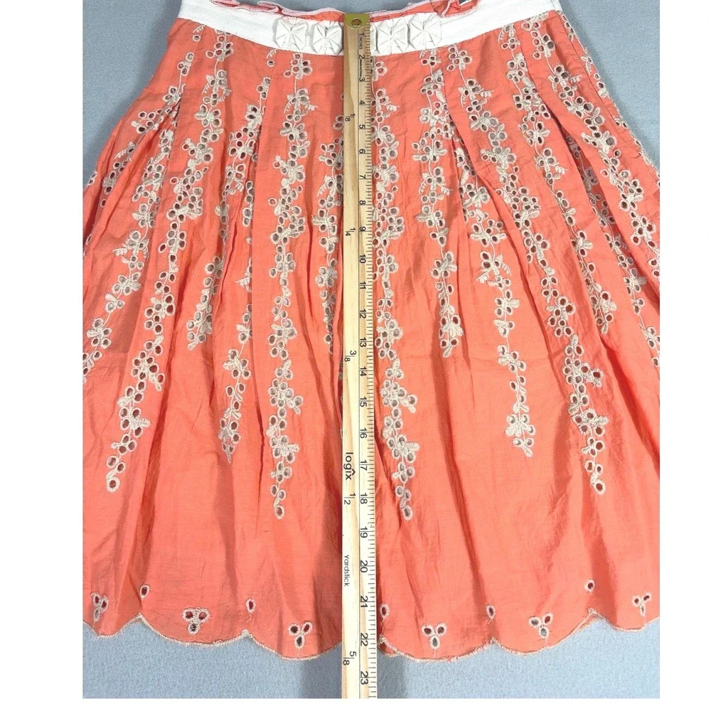 Lucky & Coco Coral‎ Orange Eyelet Embroidered Cotton Skirt Size 6 Scalloped Hem